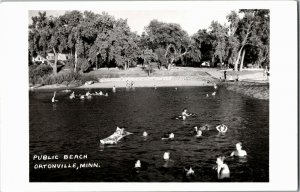 RPPC View of Swimmers at the Public Beach, Ortonville MN Postcard D23