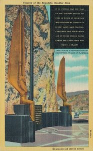 USA Figures of the Republic Boulder Dam Nevada Linen Postcard 08.10