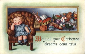 Christmas Children Toy Chair Girl Embossed Vintage Postcard