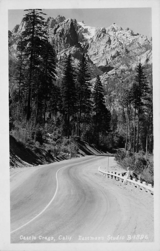 RPPC CASTLE CRAGS Castella, CA Highway Scene ca 1940s Eastman Vintage Postcard