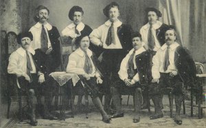 Dutch folk types music band dancers vintage photo Strauss Rotterdam postcard 