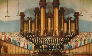 Vintage Postcard 1958 Mormon Tabernacle Choir & Organ Temple Square Salt Lake UT