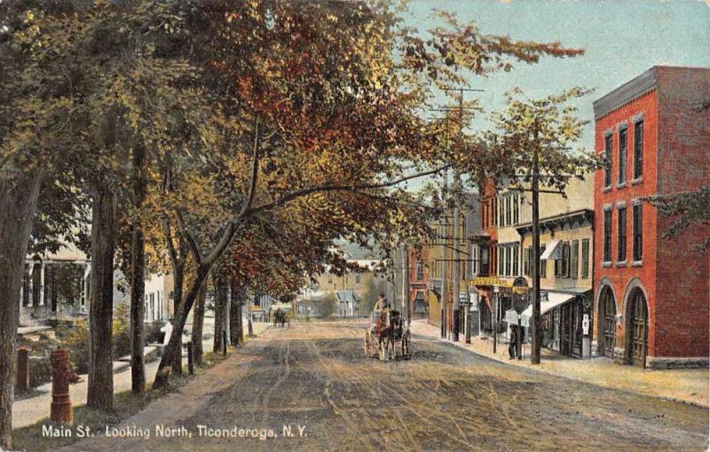 Ticonderoga New York Main Street Scene Historic Bldgs Antique Postcard K73120