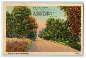1938 St. Joseph Missouri MO, Lovers Lane Poem By Eugene Field Vintage Postcard 
