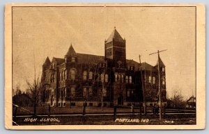 Portland Indiana~High School Bldg Exterior View~B&W Photo~PM 1915~Vtg Postcard