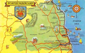 Northumberland Illustrated Road Map UK postcard