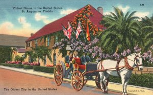 Vintage Postcard 1930s Oldest House In USA St. Augustine Florida Pub Tichnor Brs