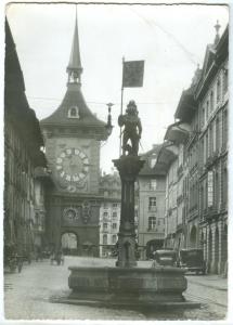 Switzerland, Bern, Zähringerbrunnen & Zeitglockenturm, 1937 used RP Postcard