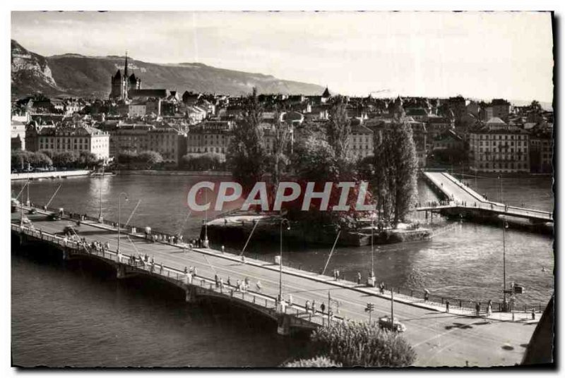 Modern Postcard Geneve Le Pont du Mont Blanc Rousseau Island Bridge St Pierre...