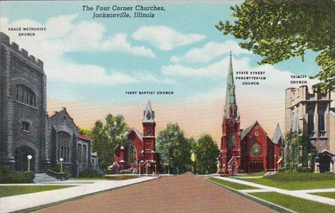 Illinois Jacksonville The Four Corner Churches 1947 Curteich