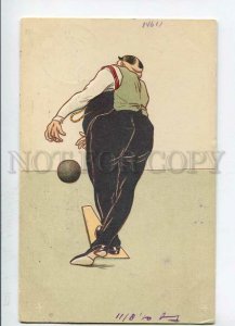 3144925 Sport BOWLING player w/ chain Vintage postcard