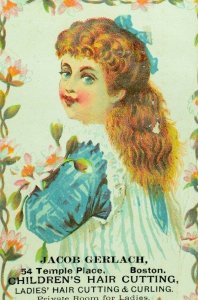1870's-80's Lovely Jacob Gerlach Children's Ladies Hair Cutting Curling Card F92