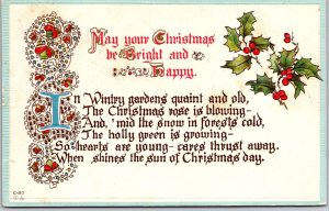 1913 Christmas Greetings and Wishes Card Message Leaves Posted Postcard