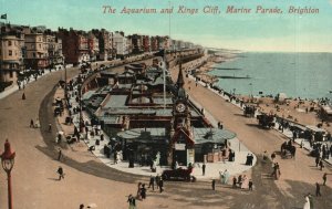 Vintage Postcard 1910's Aquarium & Kings Cliff Marine Parade Brighton England