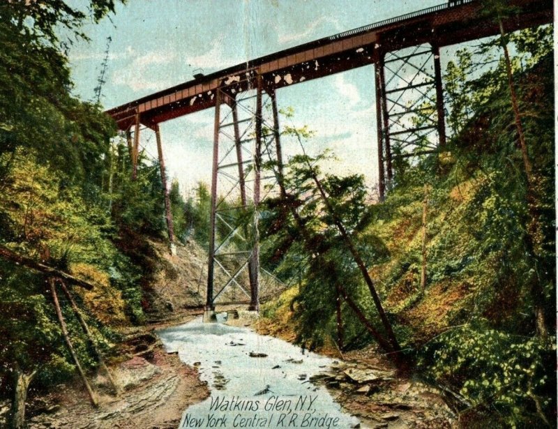 C.1907 New York Central Railroad Bridge Watkins Glen, NY Vintage Postcard P79 