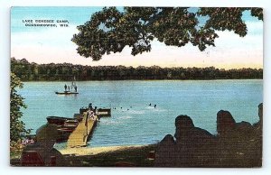 OCONOMOWOC, WI Wisconsin ~ LAKE GENESEE CAMP c1940s Waukesha County Postcard