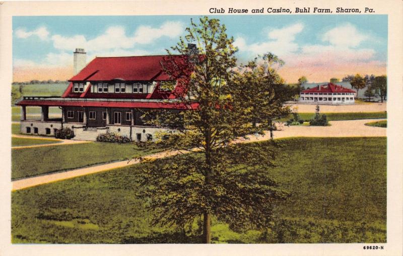 SHARON PA BUHL FARM~CLUB HOUSE~CASINO & SWIMMING POOL~LOT OF 2 POSTCARDS 1920s