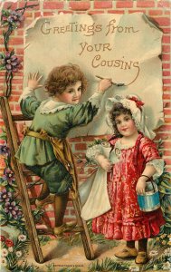 Embossed Children Postcard Greetings From Your Cousin S H Salke 688/10