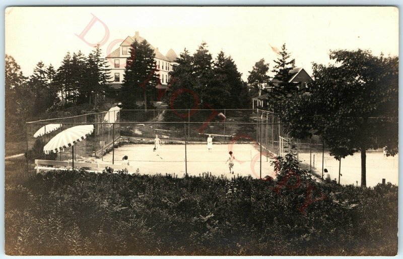 c1920s Tennis Court RPPC Real Photo Mystery House Resort Park Postcard Sports A3