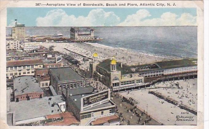 New Jersey Atlantic City Aeroplane View Of Boardwalk Beach and Piers