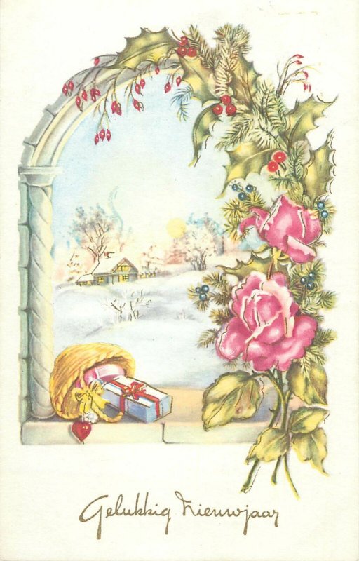 Winter Holidays Post card illustration New Year greeting