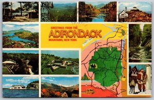 Vtg Greetings from Adirondack Mountains New York NY Multiview Map Postcard