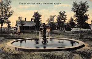 Thompsonville Michigan 1913 Postcard Fountain in City Park Frankfort Cancel