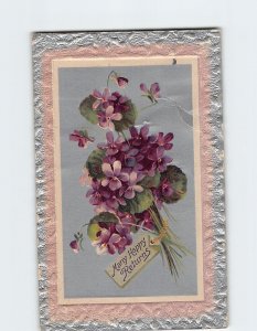 Postcard Many Happy Returns with Flowers Embossed Art Print