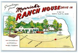 North Platte Nebraska NE Postcard Greetings Merrick's Ranch House c1950's Posted