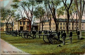 Postcard MA Springfield View in Armory Grounds Cannons Soldiers US Army 1909 H20