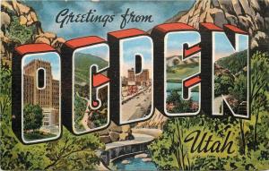 Ogden Utah Large Letters Multi View 1940s Kropp linen postcard 5517