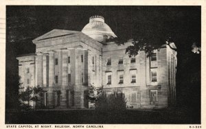 Vintage Postcard 1941 State Capitol At Night Scenic View Raleigh North Carolina