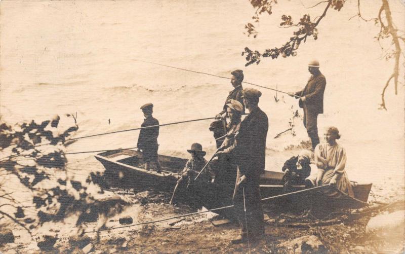 LAURENS IOWA PSMK TO GARBER OK~MEN FISHING IN BOAT REAL PHOTO POSTCARD 