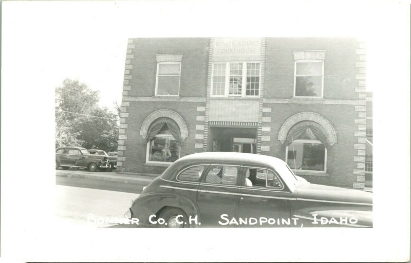 Vtg Carte Postale Cppr Sandpoint Idaho Id Bonner Comté Palais de Justice Rue Car