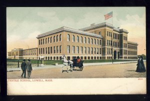 Lowell, Massachusetts/MA Postcard, Textile School, Horse & Buggy