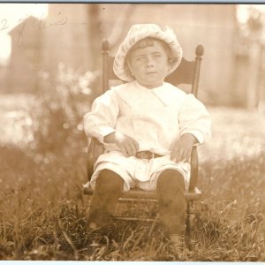 c1910s Serene Young Boy Wood Chair Nature RPPC Beautiful Photography Scene A143