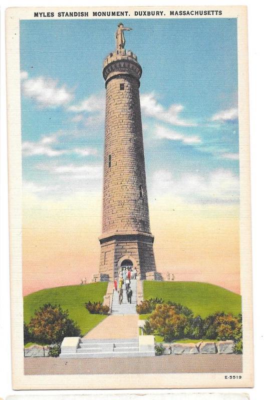 MA Duxbury Myles Standish Monument Vtg Postcard Massachusett