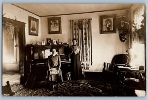 Mansfield SD Postcard RPPC Photo Piano Teacher Victorian House Parlor 1909