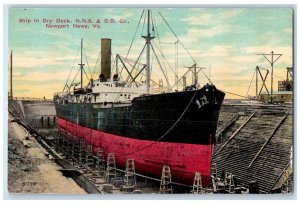 1911 Ship Dry Dock NNS DD Newport News Virginia Steamer Vintage Antique Postcard