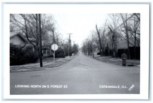 Carbondale Illinois RPPC Photo Postcard Looking North S. Forest St. 1940 Vintage