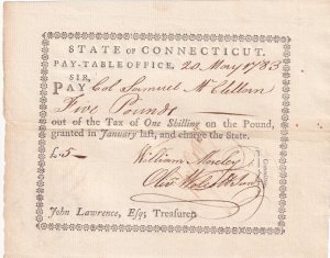 Revolutionary War Pay Doc Sam McClellan 1783 sgd by Oliver Wolcott Jt (55781)