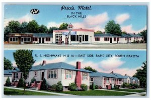 1960 Price's Motel In Black Hills Gas Station Rapid City SD Dual View Postcard