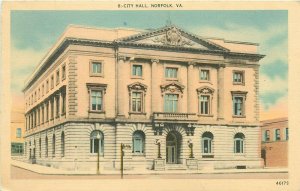 City Hall Norfolk Virginia VA pm 1944 Postcard