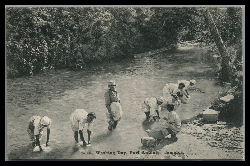 Jamaica Vintage Unused Postcard Washing Day Natives Port Antonio