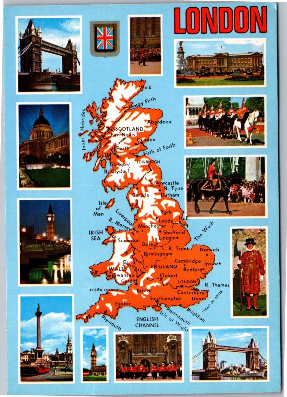 Postcard UK Map London Multiview 1984
