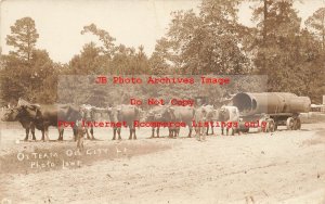 LA, Oil City, Louisiana, RPPC, Ox Team Pulling Train Engine, Lowe Photo