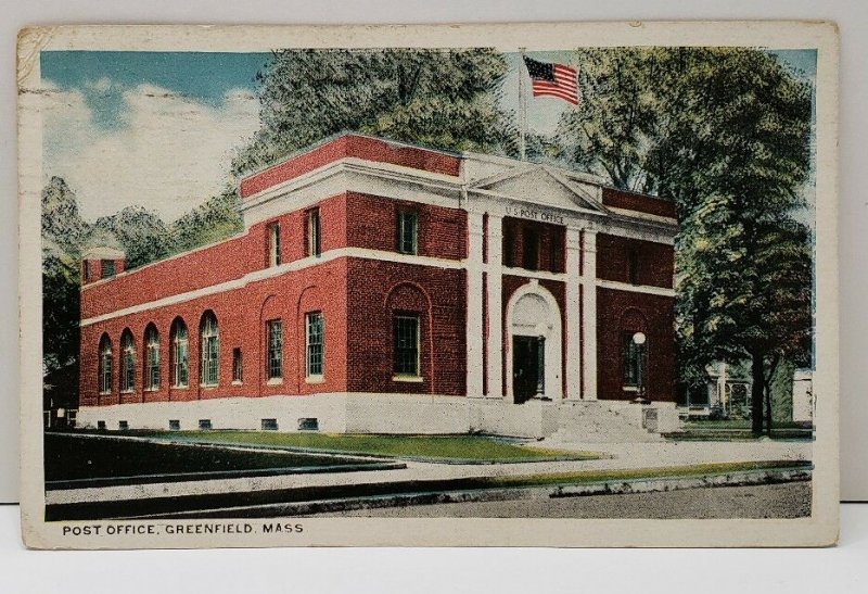 Greenfield Massachusetts Post Office Building 1920 Postcard