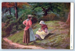 Postcard Lady with Confidences Two Women Country Life c1910 Oilette Tuck Art