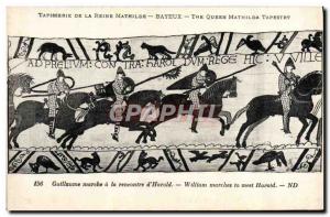 Old Postcard Queen Mathilde Bayeux Tapestry William march of the meeting & # ...