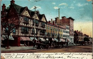 1909 PRINCETON NJ NASSAU ST. HORSE DRAWN CARRIAGE BICYCLE POSTCARD 14-95